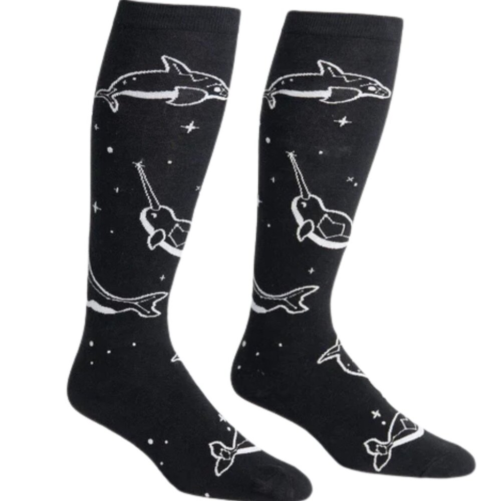 SOCK IT TO ME Stellar Whales Glow In The Dark Knee Knee High Socks NWT